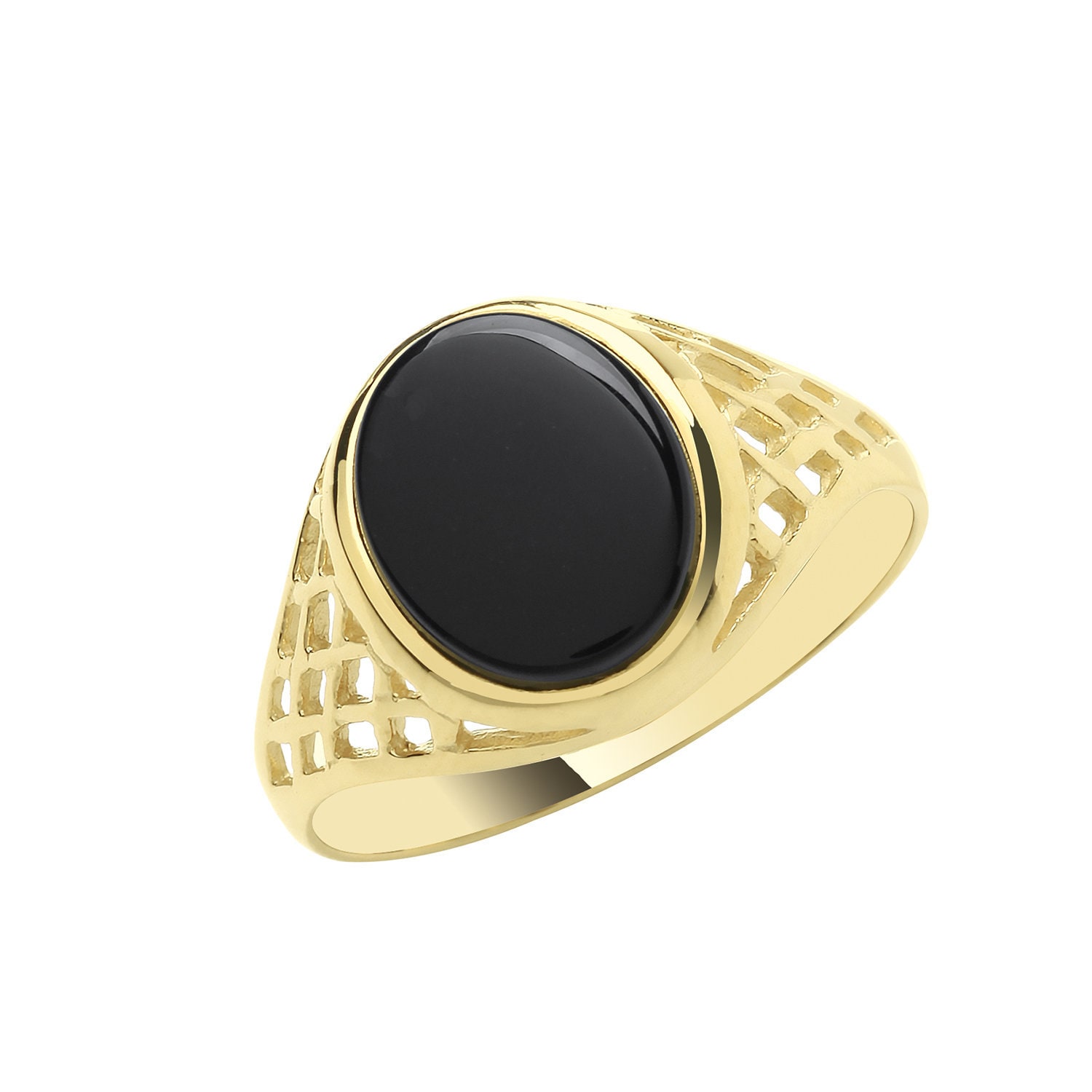Men S 9ct Yellow Gold 12x10mm Oval Black Onyx Signet Ring With Basket Weave Sides Real 9k Gold