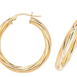 9ct Yellow Gold 3mm Twisted Tube Hollow Hoop Earrings 10mm 15mm 20mm 25mm 30mm 40mm 50mm 60mm - Real 9K Gold