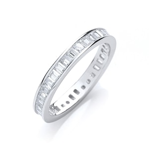 925 Sterling Silver Channel Set Full Eternity Baguette Cut Cz Ring