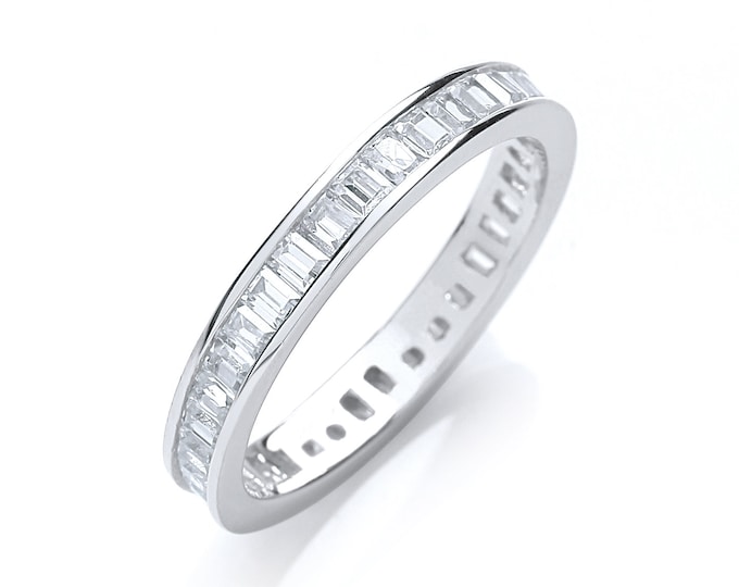 925 Sterling Silver Channel Set Full Eternity Baguette Cut Cz Ring