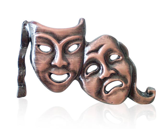 Bronze Plated Comedy Tragedy Theatre Mask Lapel Pin Badge Gift Boxed