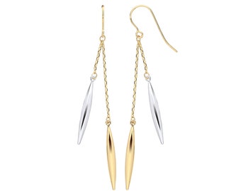 9ct 2 Colour Yellow & White Gold 5.8cm Hollow Icicle Shaped Hook Drop Earrings - Real 9K Gold