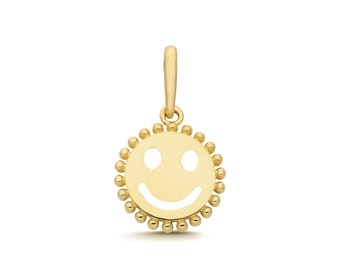 Small 9ct Yellow Gold 9mm Smiley Face Charm Pendant - Real 9K Gold