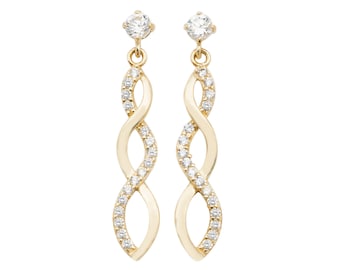 9ct Yellow Gold Cz Twisted Infinity 2cm Drop Earrings - Real 9K Gold