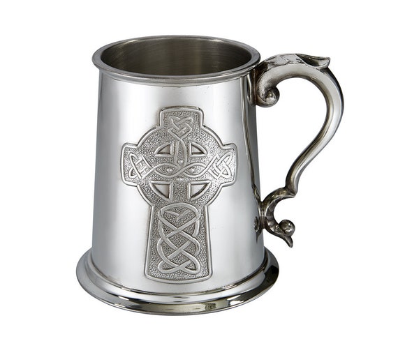 Engraved With Your Custom Text Personalised 1 Pint Pewter Tankard//Mug Embossed Celtic Design With Satin Finish Band