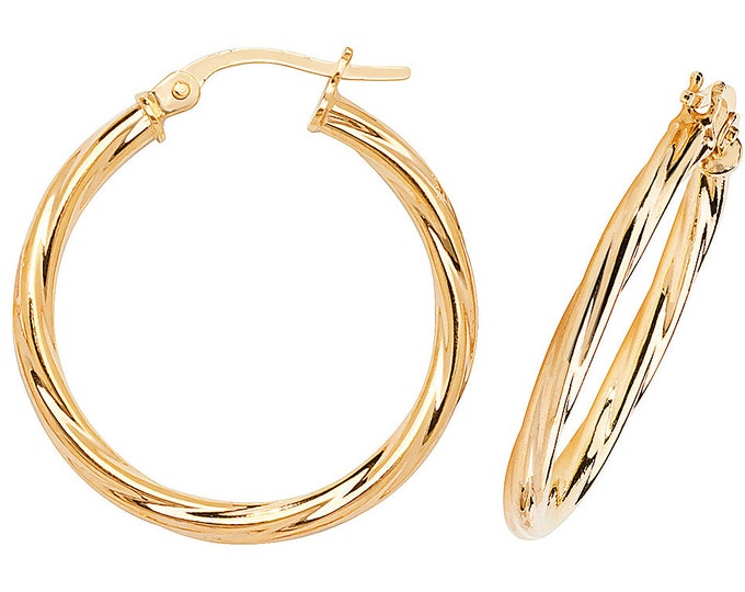 9ct Yellow Gold 2mm Twisted Tube Hoop Earrings 10mm 15mm 20mm 25mm 30mm - Real 9K Gold