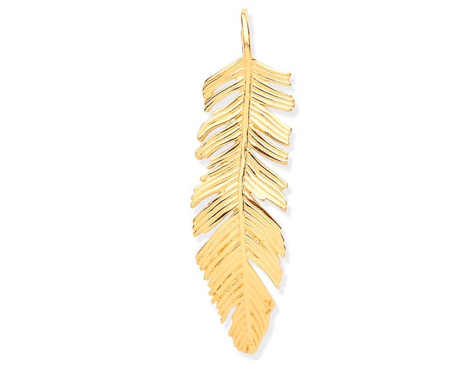 9ct Yellow Gold Large 3cm Feather Charm Pendant Hallmarked - Real 9K Gold