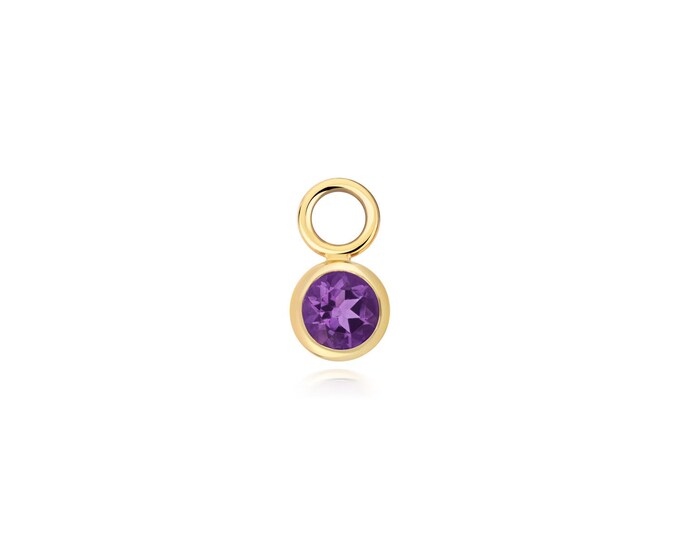 SINGLE Real 0.23ct Amethyst Gemstone 3.5mm Bezel Earring Charm 9K Gold - Hoop NOT included