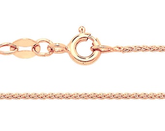 9K Rose Gold 1mm Round Wheat Chain 16" 18" 20" 22" 24" Hallmarked - Solid 9K Gold