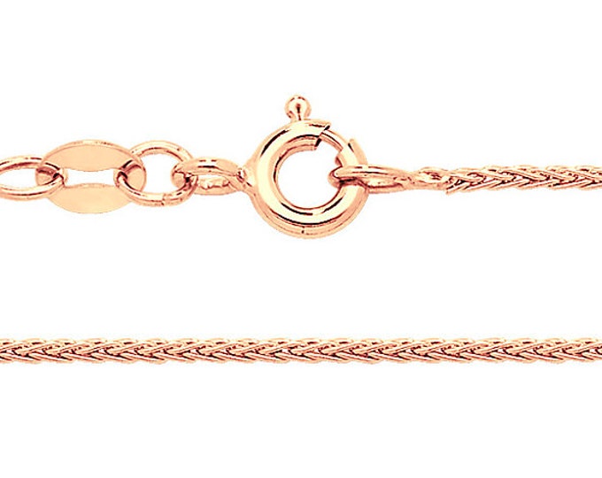 9K Rose Gold 1mm Round Wheat Chain 16" 18" 20" 22" 24" Hallmarked - Solid 9K Gold