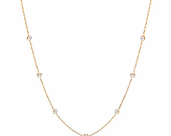 925 Sterling Silver 11 Rubover Set Cz by the Yard 18" Necklace Rose-Gold-Silver