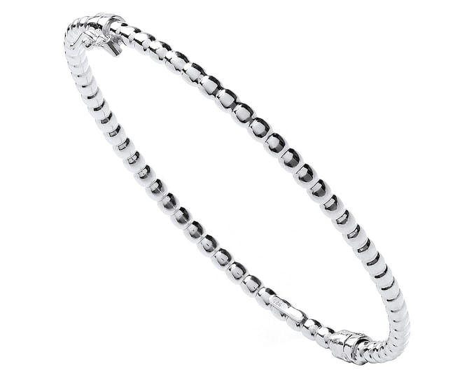 Ladies 925 Sterling Silver 3mm Plain Hollow Bead Hinged Bangle