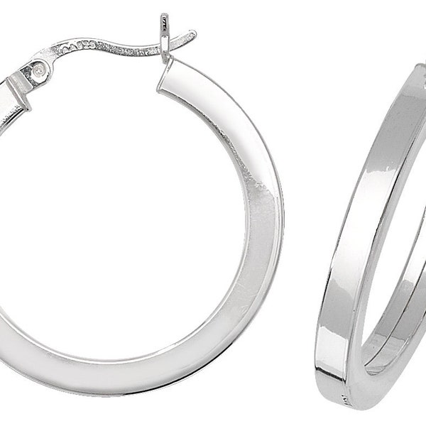 Pair of 925 Sterling Silver Plain Polished 2mm Flat Tube Hoop Earrings  - Choice of sizes