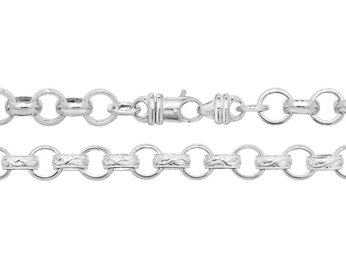 Gents Solid 925 Sterling Silver Round Engraved 5mm Round Link Belcher Chain 24" 26" 30"