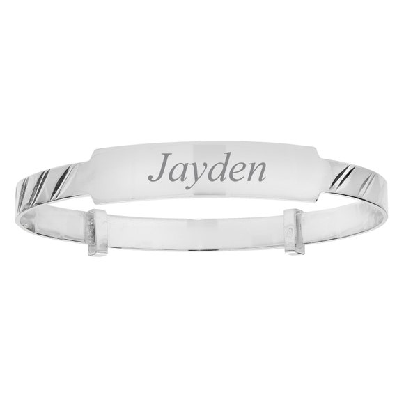 Kids Bangle 925 Sterling Silver Diamond Cut /& Identity Baby