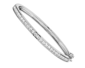 Childs 925 Sterling Silver Channel Set Cz Princess Eternity Hinged Baby Bangle