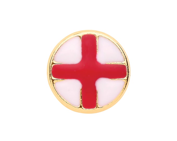 Men's 9ct Gold & Enamel 9mm England Flag St. Georges Cross Men's SINGLE Stud Earring