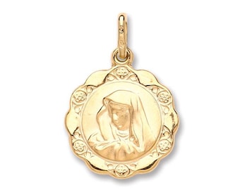 9ct Yellow Gold Scalloped Edge Madonna Medallion Charm Pendant Hallmarked - Real 9K Gold
