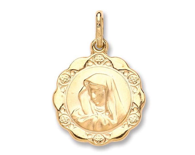 9ct Yellow Gold Scalloped Edge Madonna Medallion Charm Pendant Hallmarked - Real 9K Gold