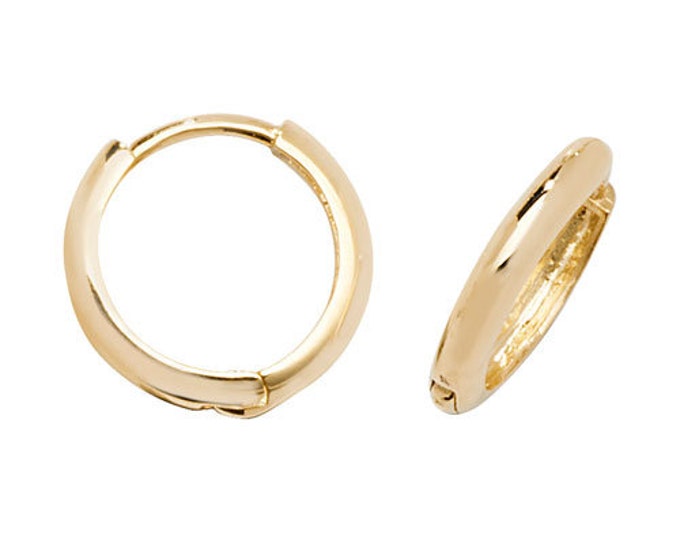 9ct Yellow Gold 8mm Diameter Hinged D Shaped Hoop Earrings - Real 9K Gold