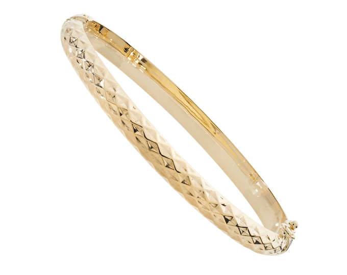 Ladies 9ct Yellow Gold Diamond Cut 5mm Hollow Hinged Bangle Hallmarked - Real 9K Gold