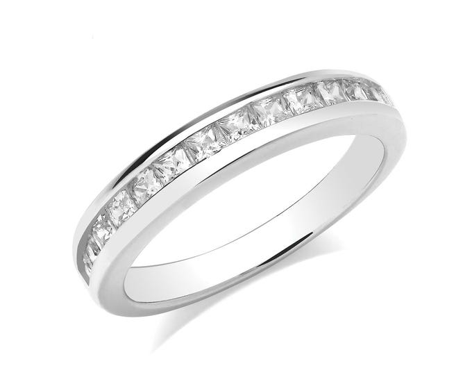 Sterling Silver CZ Channel Half Eternity Princess Cut 3.5mm Ring