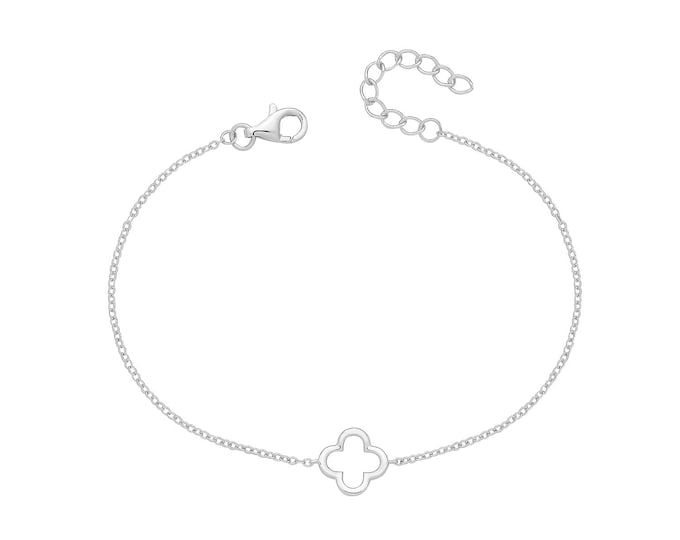 Ladies 925 Silver Fine Clover Outline 7.5" Bracelet