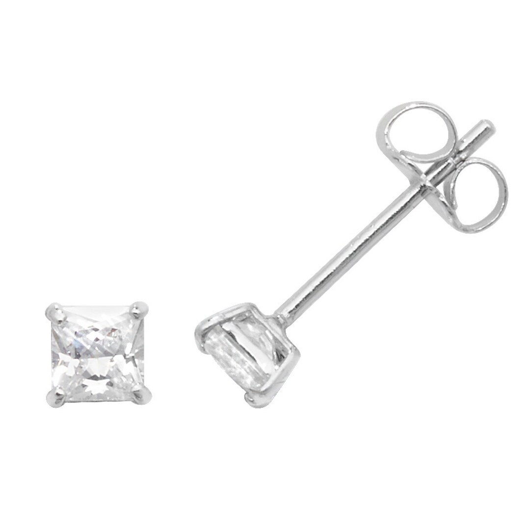 Orecchini A Perno Solitario Quadrati 4mm In Oro 9ct - Confezione Regalo