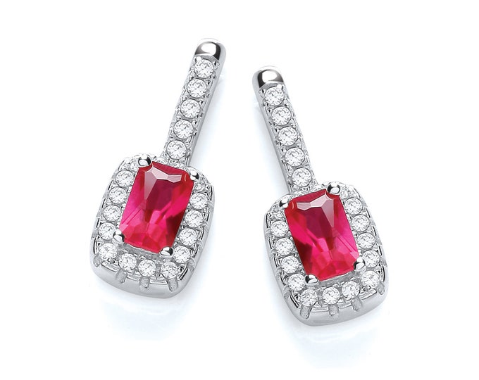 Emerald Cut Red Ruby Cz Cluster Drop Stud Earrings 925 Sterling Silver