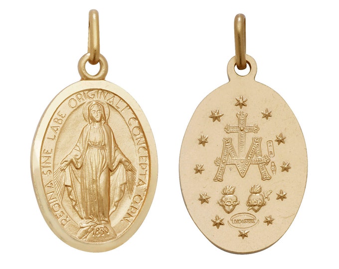 Solid 9ct Yellow Gold Oval Miraculous Madonna Medallion Charm Pendant Hallmarked - Real 9K Gold