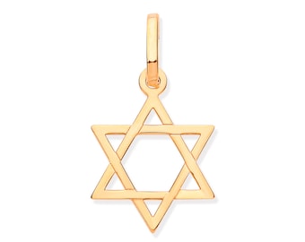 Lightweight 9ct Yellow Gold 12mm Flat Plain Star of David Pendant - Real 9K Gold