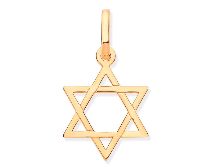 Lightweight 9ct Yellow Gold 12mm Flat Plain Star of David Pendant - Real 9K Gold