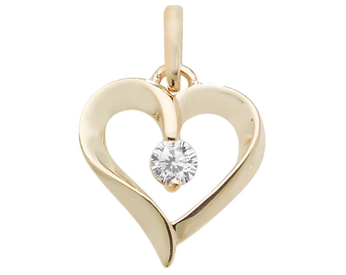 9ct Yellow Gold Love Heart Charm Pendant With Cz Solitaire Stone - Real 9K Gold