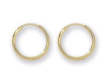 Small 9ct Yellow Gold 8mm Diameter Sleeper Hoop Earrings - Real 9K Gold