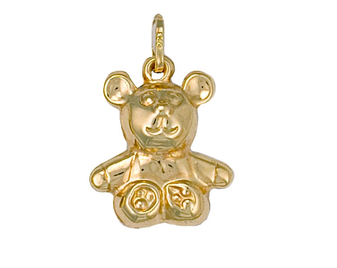 9ct Yellow Gold Small Hollow Teddy Bear Charm Pendant - Real 9K Gold