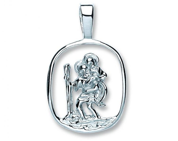 Sterling Silver Square Cut Out St Christopher Medallion Charm Pendant 15x15mm