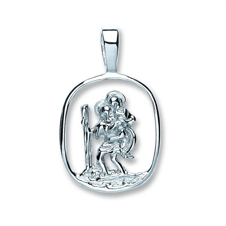 Sterling Silver Square Cut Out St Christopher Medallion Charm