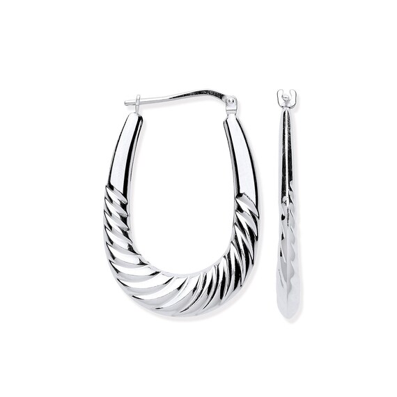 925 Sterling Silver 25x20mm Oval Twisted Ribbed Creole Hoop