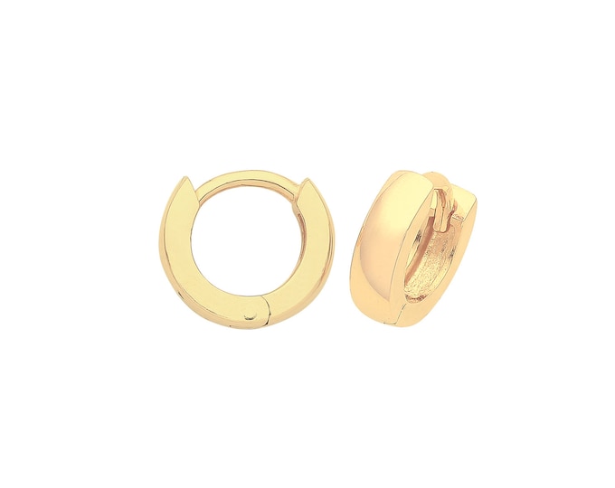 9ct Yellow Gold 7mm Diameter Hinged Plain 2.8mm Rounded Huggies Hoop Earrings - Real 9K Gold