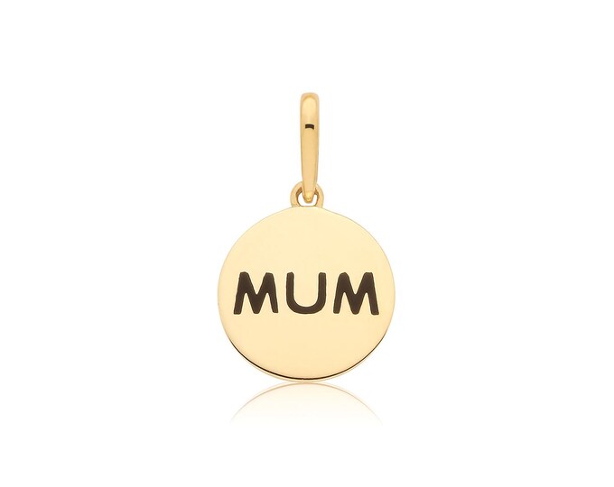 Small 9mm Diameter MUM Disc Charm Pendant 9ct Yellow Gold - Solid 9K Gold