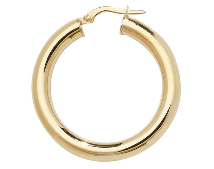 Pair of 9ct Yellow Gold Plain Polished Chunky Hollow Hoop Earrings Choice of Sizes - Real 9K Gold