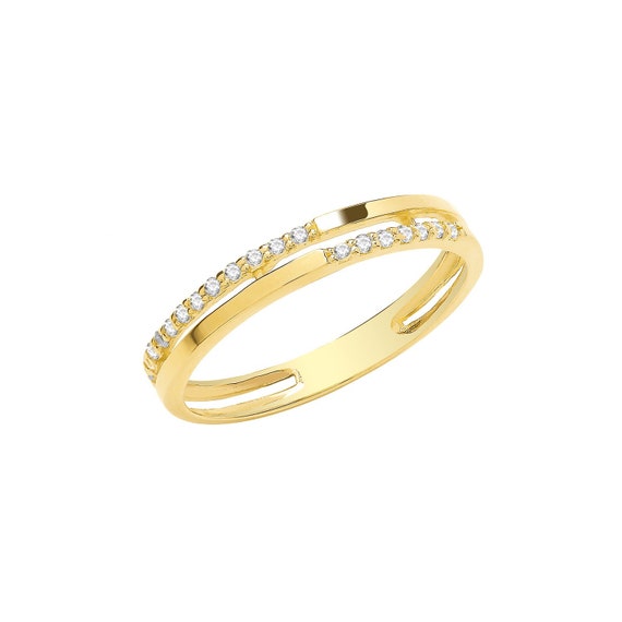 Ladies 9ct Yellow Gold Double Band Pave Cz Ring Hallmarked 375 - Real 9K Gold - Etsy Ladies 9ct Yellow Gold Double Band Pave Cz Ring Hallmarked 375 - Real 9K Gold - Etsy