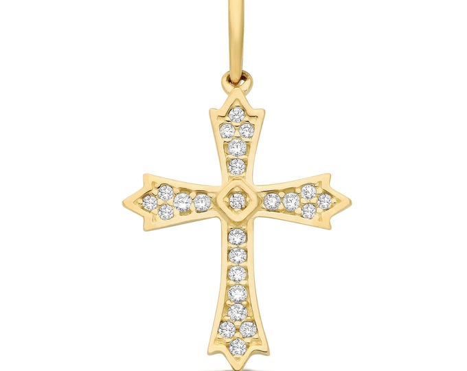 9ct Yellow Gold Medieval Design Pave Cz Cross Pendant 18x13mm - Solid 9K Gold