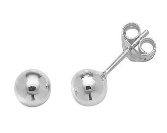 9ct White Gold Plain Polished Ball Stud Earrings 4mm 5mm 6mm - Real 9K Gold
