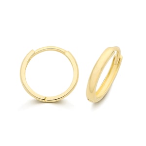 9ct Yellow Gold 11.5mm Diameter Hinged D Shaped Huggies Hoop Earrings - Real 9K Gold