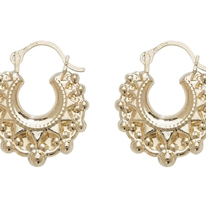 Small 9ct Yellow Gold 12mm Oval Creole Spike Hoop Earrings - Real 9K Gold