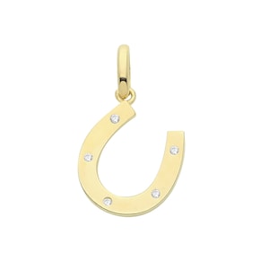 9ct Yellow Gold 10mm Cz Studded Lucky Horse Shoe Charm Pendant - Real 9K Gold