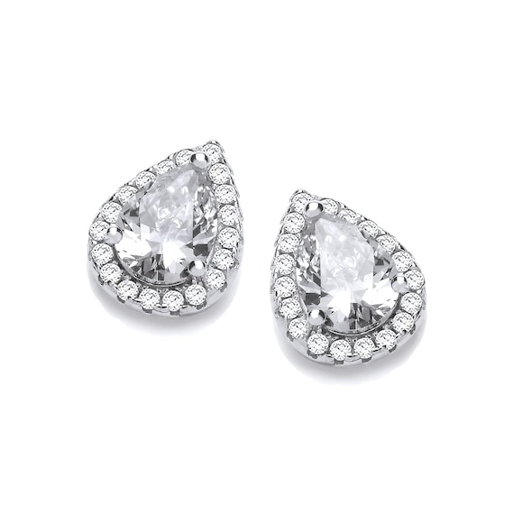 Cubic Zirconia Pear Shapes Chandelier Earrings Rhodium on Sterling Silver Cubic Zirconia Pear Shapes Chandelier Earrings Rhodium on Sterling Silver