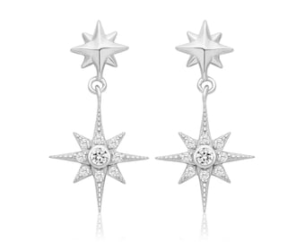 Northern Star 20mm Cz Drop Earrings 925 Sterling Silver Rhodium Plated