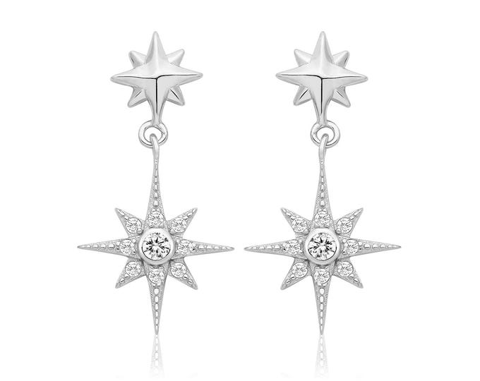 Northern Star 20mm Cz Drop Earrings 925 Sterling Silver Rhodium Plated